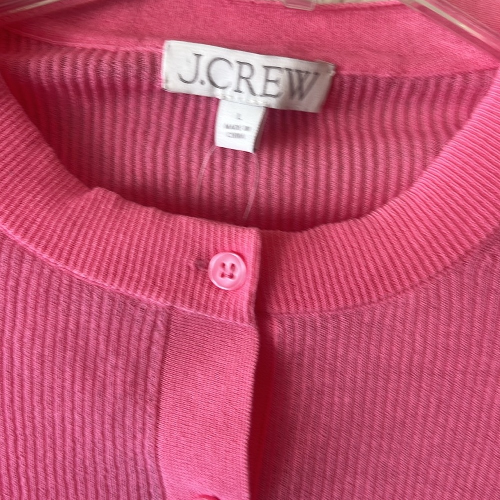 J.Crew ruffle trim cotton gauze cardigan pink sherbet size large NWT - Picture 4 of 10